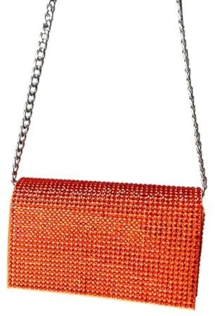 YUEZHAN Abendtasche Damen Clutch Damen Strass Abend Clutch Tasche Abnehmbare Kette Hochzeits Tasche Prom Bankett Handtasche Weiblich Elegante Party Umhängetasche Orange