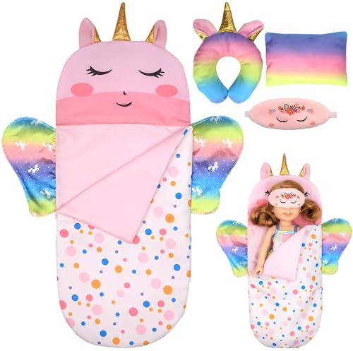 Puppenschlafsack für Babypuppen, Puppenschlafsack Set mit Schlafmaske und U-Förmiges Kissen & Quadratisches Kissen, Puppen Schlafsack, Puppenzubehör für 25-38cm Puppen Geburtstagsgeschenk für Mädchen