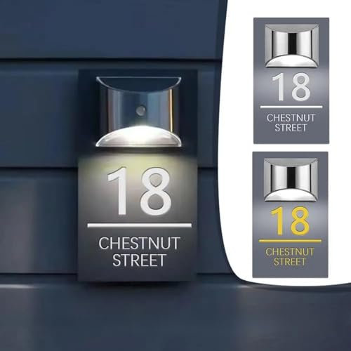 Numéro de maison solaire personnalisé en acrylique découpé au laser, plaque de porte personnalisée, plaque de nom de famille, décoration moderne à LED