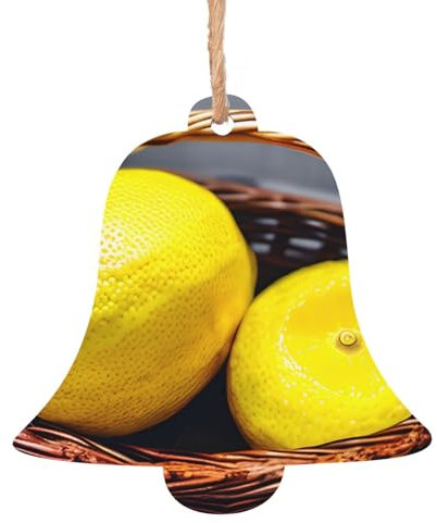 Ornements de Noël en bois en forme de cloche – Un panier citron sur le thème de l'hiver Décorations à suspendre pour sapin de Noël, fête et maison