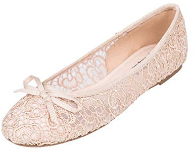 Feversole, runde Spitze, Ballerinas, Häkelschuhe, flach, bequem, atmungsaktiv, Pink (Nude Spitze), 38.5 EU