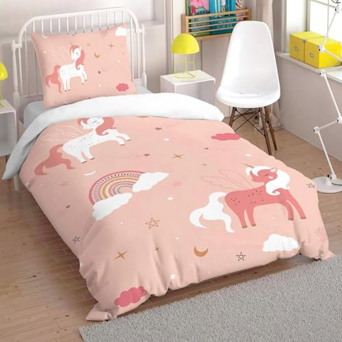HOMHOMHA Einhorn Bettwäsche 155x220 Mädchen - mit 80x80cm Kissenbezug Weiche Bettdeckenbezug