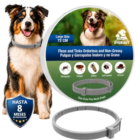 Tempotech Original ® Collare Antiparasaitario - Cane e Gatti - 8 Mesi di Protezione - contro Pulci, Zecche, Zanzare, Acari e Pidocchi - 100% naturali (72cm 2 Unità)