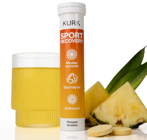 Kurk Sport Electrolyte Tablets – Hydration Support with Micellar Curcumin & Echinacea – Pineapple Flavor – 20 Effervescent Tabs (Pack of 1)