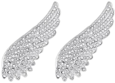 SUPERFINDINGS Broche de alas de ángel de 2 piezas de aleación de alas de diamantes de imitación broches de cristal aletas de plumas broches de solapa para vestido de fiesta de boda para mujeres y