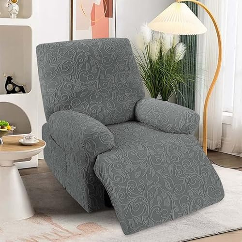 Sesselschoner Sesselbezug mit Armlehne & Taschen- Komplett Relaxsessel Bezüge 4-Teilig für Recliner Chair, Stretchhusse Stretch Sessel Überzug für Fernsehsessel Liege Sessel (1 Sitzer, Dunkelgrau)
