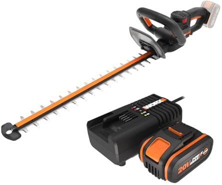 Pack WORX Nitro Taille-Haies sans Fil 20V WG263E.9 + Kit Batterie 4Ah, Chargeur Rapide, Lame Double Action de 56 cm, écartement de 27 mm, Moteur Brushless, Léger et Ergonomique, foureau de Protection