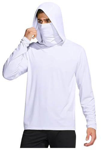 Sun Sweat à capuche pour homme - Protection UV - T-shirt à manches longues avec masque et trou pour le pouce - Été UPF 50+ - Protection solaire - T-shirt à capuche à manches longues - Séchage rapide