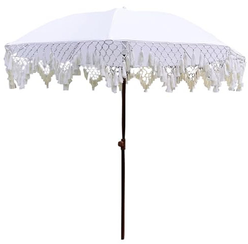 JTPMYFT Ombrellone da Spiaggia for Esterni con Nappe, Asta in Legno, Borsa for Il Trasporto, ombrellone Parasole for Esterni, Patio, Picnic, Spiaggia, Cortile