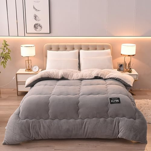 FHQGZT Edredón de Plumón Cama 90, Mezcla de Algodón Egipcio, 100% Plumón y Plumas Nuevas Edredón Nórdico para 4 Estaciones, Edredones Extrasuaves de Calor Medio (Grey,180x220cm-3kg)
