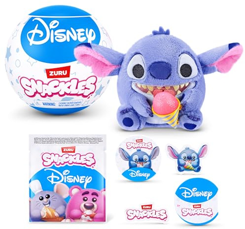 Snackles Disney 12 cm Plüschtier von ZURU – Ultraweiches Mini-Kuscheltier mit Snack-Accessoire, sammelbares kuscheliges Plüschtier für Kinder, Twens und Disney-Fans ab 3 Jahren