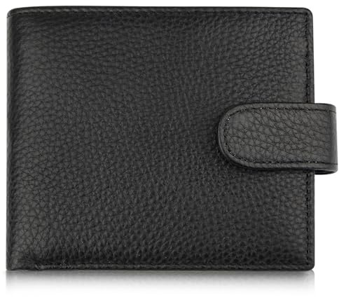 MEOAlBkey Men's RFID Blocking Bifold Leather Wallet with ID Window, Premium Genuine Leather, Multi Card Slots & Zip Coin Pocket for Daily Use (Jet Black)
