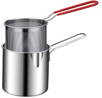 KOSINGNA - Freidora pequeña para uso doméstico, 1 litro, acero inoxidable, olla de cocción al vapor de leche con cesta de cocina para uno o dos