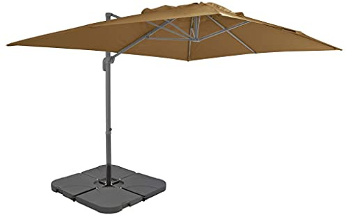 Parasol de Jardin Extérieur avec Pied, Toile Résistante aux UV 50+ et Structure en Aluminium, Parasol Balcon et Terrasse, Inclinaison 360°, Parasol Plage Anti-Vent, Couleur Taupe,4 x 3 x 2.68 m