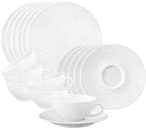 Seltmann Weiden Life Fashion Teeservice 18-teilig – Porzellan Geschirr-Set für 6 Personen, 6 Teetassen 140 ml, 6 Untertassen, 6 Brottellern – spülmaschinenfest & mikrowellengeeignet – Luxury White