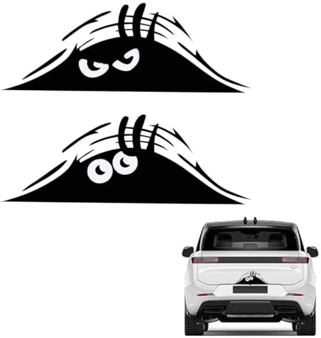 WeddHuis 2 Pcs 3D Divertenti Adesivi Auto Mostro Spione Cartoon, Adesivi Impermeabili per Auto, Smile e Anger Adesivi Auto (Nero)