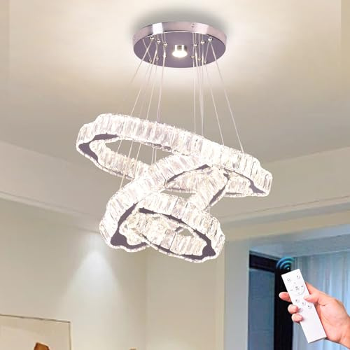FRIXCHUR Kristallhanglampe Moderne 3-Ring Kristall Kronleuchter LED Deckenleuchte, dimmbare Hängeleuchte Pendelleuchte mit Fernbedienung (2700-6500K, 60W) für Wohnzimmer, Esszimmer, Schlafzimmer