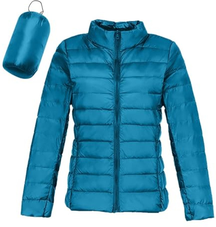 Chaqueta De Plumas para Mujer Manga Larga Color Liso Sin Capucha - Ropa Mujer Invierno Incluye Bolsa De Almacenamiento Cremallera Funcional Elegante Único Chaquetas Suave Casual Plumiferos