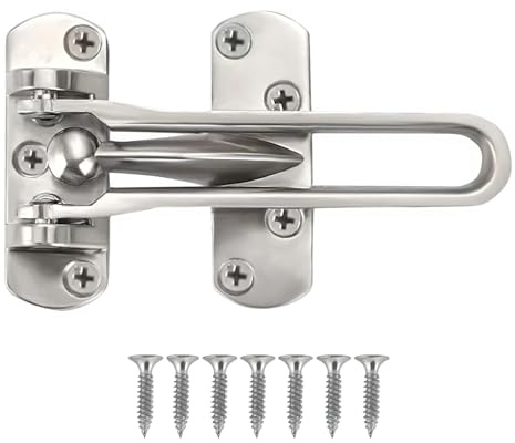Door Chain Lock, Silver Alloy Reinforcement Door Stopper with 7 Screw, Easy Installation Heavy Duty Reinforcement Security Door Bar Restrictor with Swing Bar for Prevent Forceful Entry Home Apartment