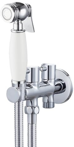 SXWYLZ Ensemble de Douchette pour Bidet Douchette Toilette Wc Vintage Convient pour L'Hygiène Personnelle et ie Lavage des Sols, Chrome + Blanc