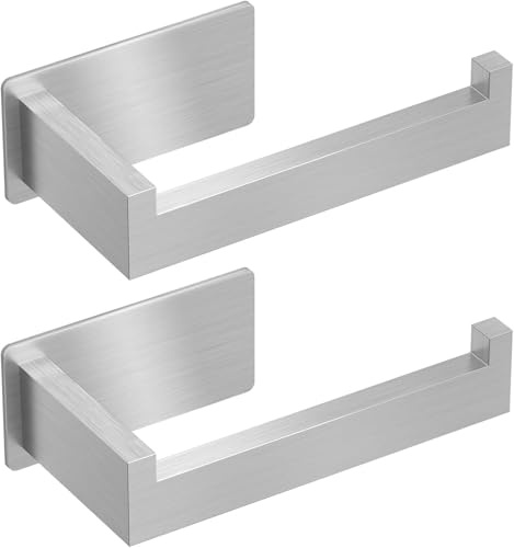 Auxmir 2PCS Porte Papier Toilette sans Perçage, SUS304 Acier Inoxydable Antibactérien, Support Papier Toilette Mural Fixation Adhésive pour Salle de Bain et Cuisine(Verre, Carrelage, Marbre), Argent
