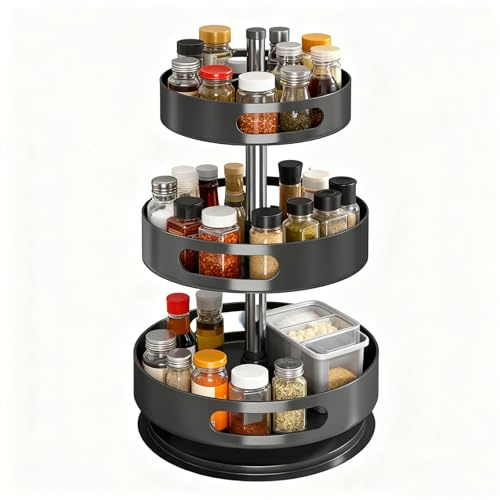 Drehteller Organizer Gewürzregal Drehbar, 3 Etagen Edelstahl Lazy Susan Drehteller Organizer für Schrank, Drehbares Gewürzständer Gewürzregal für Küche Organizer für Kosmetik, Badezimmer