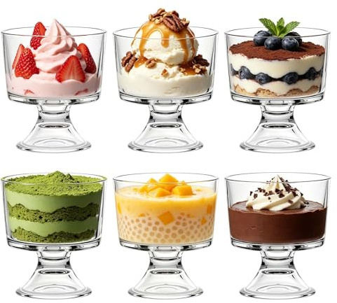 KIXINY Glas Dessertschalen Gläser Set 6 Sundae Gläser, Eisschalen Elegante kurze Stem Cocktail Gläser, Perfekt für Desserts, Mousse, Frisches Obst Salat