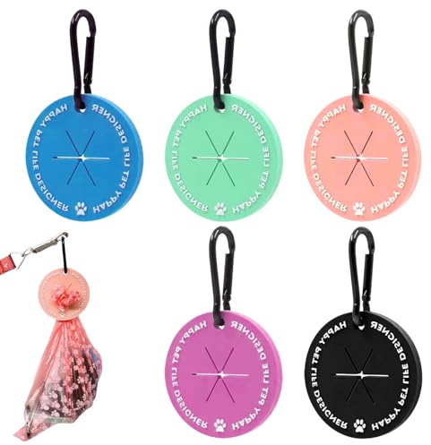 ASOUUNLD 5PCS Support pour Sac à Déjections Canines, Support Mains Libres pour Sacs à Déjections Canines Distributeur de Sacs Mains Libres Support de Sac à Crottes Mains Libres avec Mousquetons