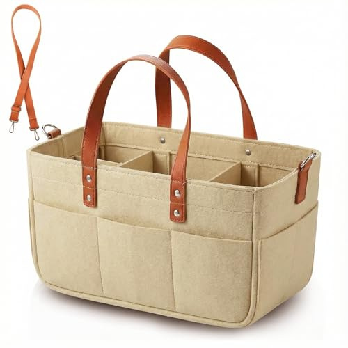 Anhow 30 l filtväska shoppingväska med fack, filtväska shoppingkorg för utomhusresor, picknick, shopping, förvaring – kaki/40 x 27 x 27 cm