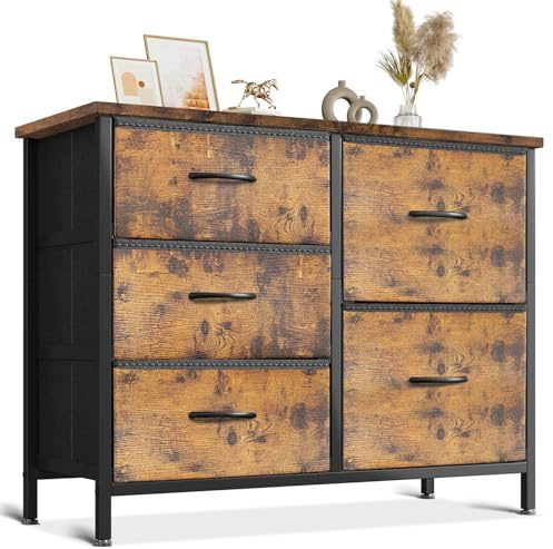 Coleshome Small Chest of Drawers Bedroom with 5 Fabric Drawers, Vintage
