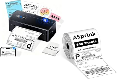 ASprink DHL Etikettendrucker mit Bluetooth & Versandaufkleber 4×6 DHL Etiketten (500 Etiketten/Rolle)