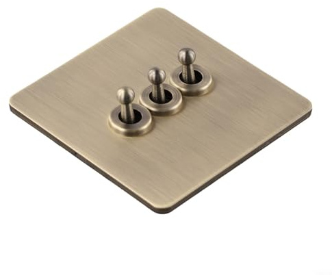 UrbanHui 86 Tipo Verde Bronzo Acciaio Inox Pannello Interruttore Della Luce Moderno Spazzolato Piastra A Parete 1 Via 2 Vie Interruttore Copertura Uso Interno 86x86mm (3 Gang)