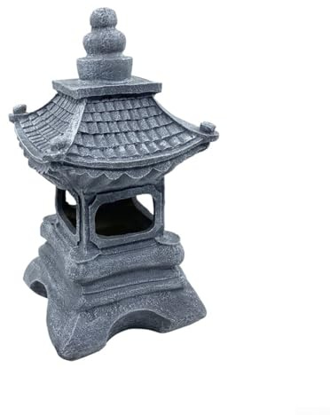 Besttoolifes Solarbetriebene Pagodenlaterne aus Kunstharz, Zen-Gartenstatue, Outdoor, japanischer Steinturm, wetterfest, Hof, Weg, Innenhof, Dekoration, LED, flackernde Landschaftslampe, kleine