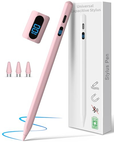 Digiroot Universal Tablet Stift mit LED-Leistungsanzeig 15-Min.Schnellladen | Stylus Pen Magnetischer Touchscreen Stift-Kompatibel mit Samsung/Huawei/Xiaomi Tablets&Handys,iPhone,Android, Rosa