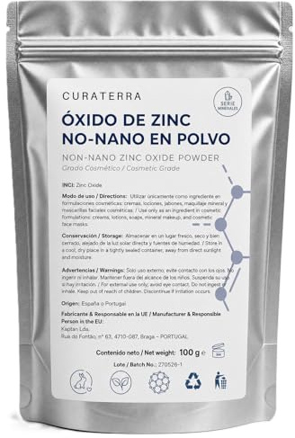 99% Ren Kosmetisk Zinkoxid av Nano – 100 g – Fint Pulver för Tvålar, Krämer, Deodoranter och Kosmetika – Extern Användning
