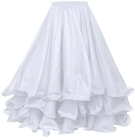 BellyLady Belly Dance Skirt Halloween Tribal Chiffon Tiered Maxi Full Skirt 37.8 Inch Length-White