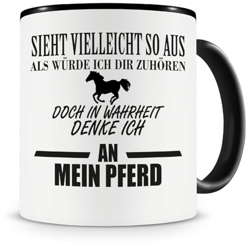 Samunshi® Tasse Pferd mit Spruch Pferde Mädchen Geschenk Kaffeetasse Tassen Geburtstag Kaffeebecher 300ml schwarz