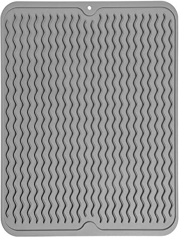 Thinkingwings Silicone Dish Drying Mats, Non-Slip Eco-Friendly Kitchen Drying Mat, Easy Clean Draining Board Mat, Dish Drainer Mat for Kitchen Counter(15.8x12 inches,Grey)