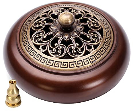 Copper Incense Burner, with Incense Stick Holder & Fire Cotton Lotus Incense Holder Cone Coil Incense Burner Ash Catcher with Lid for Indoor Ornament Handicraft Gifts