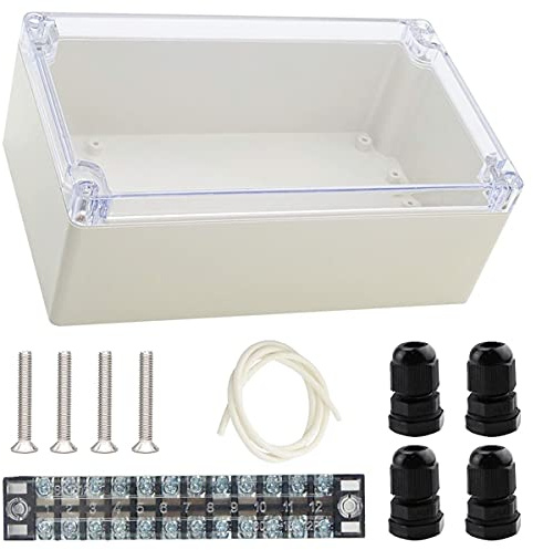 Youmile ABS Plastic Junction Box 200 x 120 x 75mm IP65 Waterproof Electronic Project Enclosure Box Transparent Cover for Outdoor with 12P Terminal Block, 4PCS PG7 Cable Gland