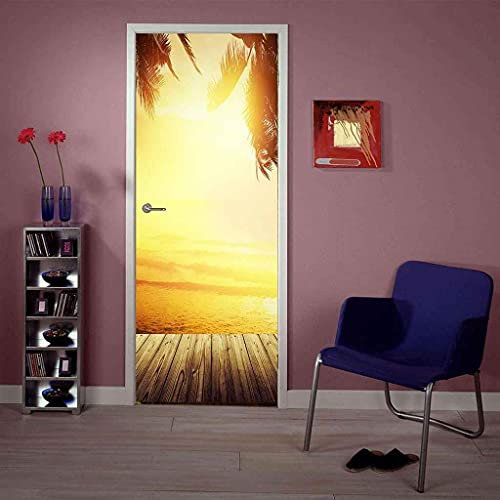 CBWRAW Türaufkleber 3D Türposter Für Wohnzimmer Küche Schlafzimmer Büro Dekoration Meereslandschaft Wasserdicht Selbstklebend Abnehmbare PVC Wandbild Art Decals Poster Tapete 77x200cm