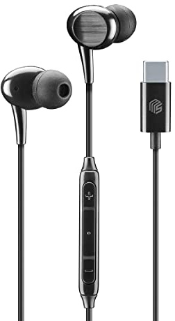Music Sound,ÉCOUTEURS Intra-Auriculaires,Écouteurs Intra-Auriculaires Stéréo avec Fil et Microphone Intégré – Connecteur USB-C - Câble Anti-enchevêtrement de 1,2 m – Couleur Noir AUINEARMSTYPECK