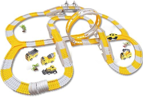 Yangers 335 Stücke Montage Bau Spielzeug Kinder, Autorennbahn Technik fahrzeuge Lernspielzeug Interaktives Spielzeug DIY Geschenke Set, Flexible Track Elektroauto Cars für 2+ Jahre alte Kleinkinder
