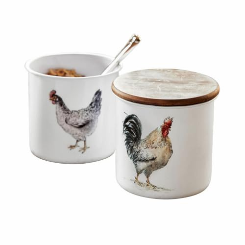 LOBERON Dose 2er Set Nobles, weiß/braun | gemütliches Country-Flair, Küchenzubehör, Aufbewahrung, Vorratsdose, Zuckerdose, Eisen, Kiefernholz, Gummi