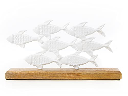 Logbuch-Verlag Deko Fische weiß Metall zum Hinstellen Fischschwarm 30 cm Badezimmer maritim dekorieren mit Holz