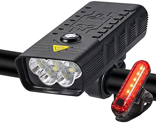 TIORU 8000LM Luz De Bicicleta Delantera 10000Mah Luz De Bicicleta IPX5 Linterna Impermeable USB Faro De Carga para Lámpara De Ciclismo De Carretera MTB,5 Lamp Combo