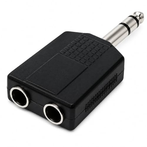 DRUT Stereo Jack Splitter Cable Adapter, 6.35mm, Silver Black