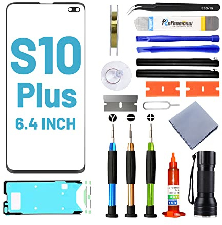 Tpyag für Samsung Galaxy S10 Plus Display,Frontglas Display für Samsung Galaxy S10 Plus 6,4 Zoll,Bildschirm Reparaturset mit wasserfestem Kleber (KEIN LCD & Touch-Digitizer)