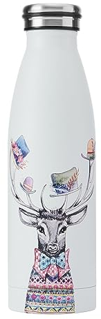MIKASA Tipperleyhill Doppelwandige Edelstahlflasche, 500ml vakuum-isolierte Getränkeflasche hält Getränke kalt und heiß, BPA-freie Edelstahlflasche mit Hirsch-Aufdruck