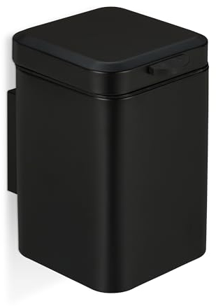Relaxdays Cestino da Bagno da Muro, Pattumiera 6 Litri, Chiusura Automatica, Secchio Interno Estraibile, in Ferro, Nero, 29,5 x 20 x 27 cm